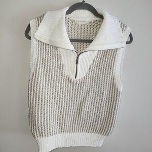 By Together Sleeveless cotton knit sweater fitted at waist with fold down collar